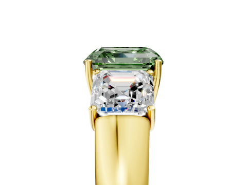 Yellow gold Three-Stone Fancy Green Asscher Cut Cut Diamond Ring with Prong Setting and Classic Band_5