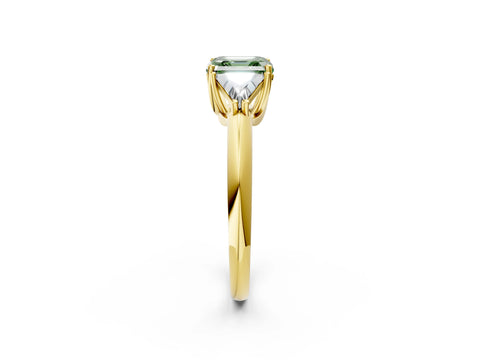 Yellow gold Three-Stone Fancy Green Asscher Cut Cut Diamond Ring with Trillion Side Stones and Four-Prong Setting_5