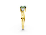 Yellow gold Three-Stone Fancy Green Asscher Cut Cut Diamond Ring with Trillion Side Stones on a Split Shank Band_2