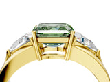 Yellow gold Three-Stone Fancy Green Asscher Cut Cut Diamond Ring with Trillion Side Stones on a Split Shank Band_4