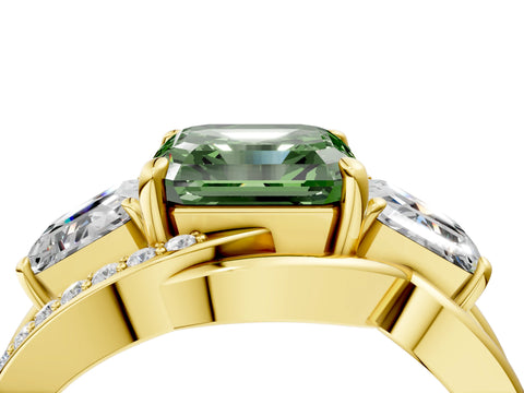 Yellow gold Three-Stone Fancy Green Asscher Cut Cut Diamond Split Shank Prong Set Ring_16