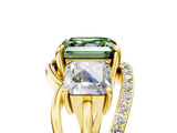 Yellow gold Three-Stone Fancy Green Asscher Cut Cut Diamond Split Shank Prong Set Ring_17