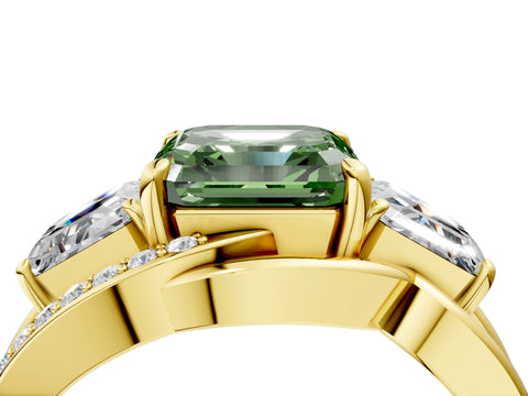Yellow gold Three-Stone Fancy Green Asscher Cut Cut Diamond Split Shank Prong Set Ring_4