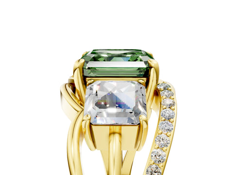 Yellow gold Three-Stone Fancy Green Asscher Cut Cut Diamond Split Shank Prong Set Ring_5