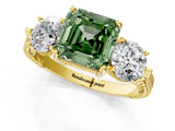 Yellow gold Three-Stone Fancy Green Asscher Cut Cut Milgrain Band Prong Setting Ring_1