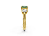 Yellow gold Three-Stone Fancy Green Asscher Cut Cut Milgrain Band Prong Setting Ring_2