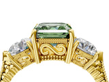 Yellow gold Three-Stone Fancy Green Asscher Cut Cut Milgrain Band Prong Setting Ring_4