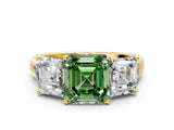 Yellow gold Three-Stone Fancy Green Asscher Cut Cut Solitaire Ring with Classic Prong Setting