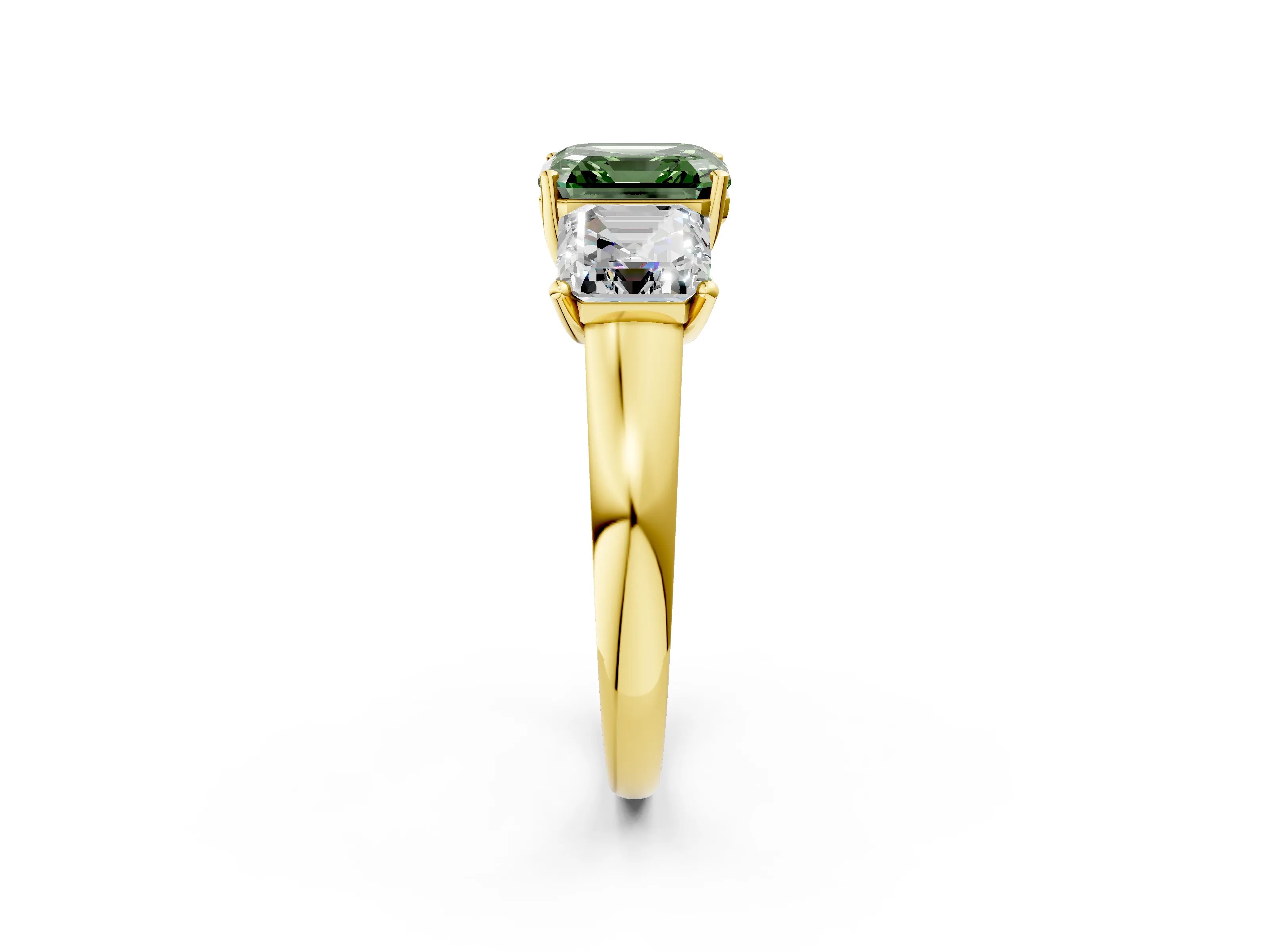 Yellow gold Three-Stone Fancy Green Asscher Cut Cut Solitaire Ring with Classic Prong Setting_2