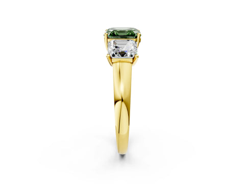 Yellow gold Three-Stone Fancy Green Asscher Cut Cut Solitaire Ring with Classic Prong Setting_2