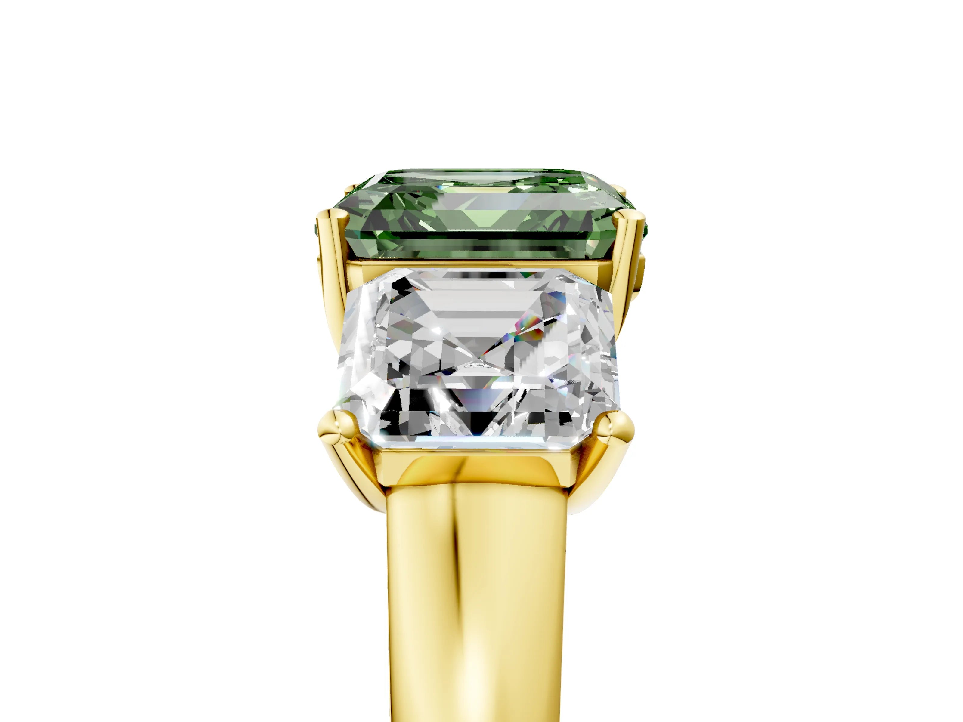 Yellow gold Three-Stone Fancy Green Asscher Cut Cut Solitaire Ring with Classic Prong Setting_5