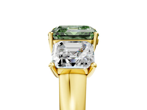 Yellow gold Three-Stone Fancy Green Asscher Cut Cut Solitaire Ring with Classic Prong Setting_5