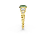 Yellow gold Three-Stone Fancy Green Asscher Cut Diamond Braided Band Ring with Four-Prong Setting_52
