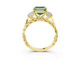 Yellow gold Three-Stone Fancy Green Asscher Cut Diamond Braided Band Ring with Four-Prong Setting_53