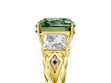 Yellow gold Three-Stone Fancy Green Asscher Cut Diamond Braided Band Ring with Four-Prong Setting_55