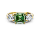 Yellow gold Three-Stone Fancy Green Asscher Cut Diamond Channel Set Engagement Ring with Prong Setting_12