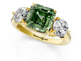 Yellow gold Three-Stone Fancy Green Asscher Cut Diamond Channel Set Engagement Ring with Prong Setting_13