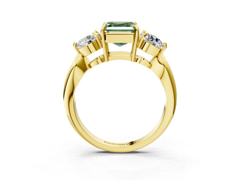 Yellow gold Three-Stone Fancy Green Asscher Cut Diamond Channel Set Engagement Ring with Prong Setting_15