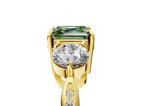 Yellow gold Three-Stone Fancy Green Asscher Cut Diamond Channel Set Engagement Ring with Prong Setting_5