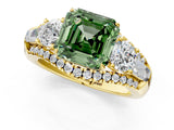 Yellow gold Three-Stone Fancy Green Asscher Cut Diamond Engagement Ring with Pave Band and Prong Setting_13
