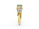 Yellow gold Three-Stone Fancy Green Asscher Cut Diamond Engagement Ring with Pave Band and Prong Setting_14