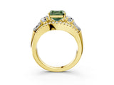 Yellow gold Three-Stone Fancy Green Asscher Cut Diamond Engagement Ring with Pave Band and Prong Setting_15