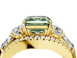 Yellow gold Three-Stone Fancy Green Asscher Cut Diamond Engagement Ring with Pave Band and Prong Setting_16