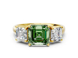 Yellow gold Three-Stone Fancy Green Asscher Cut Diamond Engagement Ring with Prong Setting_3