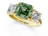 Yellow gold Three-Stone Fancy Green Asscher Cut Diamond Engagement Ring with Prong Setting_4