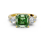 Yellow gold Three-Stone Fancy Green Asscher  Cut Diamond Pavé Band with Four-Prong Setting