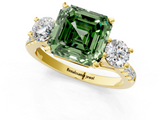 Yellow gold Three-Stone Fancy Green Asscher  Cut Diamond Pavé Band with Four-Prong Setting_1