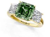 Yellow gold Three-Stone Fancy Green Asscher  Cut Diamond Ring with Channel-Set Band and Four-Prong Setting_18