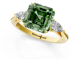 Yellow gold Three-Stone Fancy Green Asscher  Cut Diamond Ring with Pear Side Stones in Four-Prong Setting_1