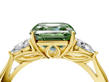 Yellow gold Three-Stone Fancy Green Asscher  Cut Diamond Ring with Pear Side Stones in Four-Prong Setting_4