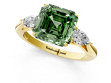 Yellow gold Three-Stone Fancy Green Asscher Cut Diamond Ring with Pear  Side Stones in Four-Prong Setting_49