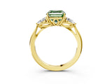 Yellow gold Three-Stone Fancy Green Asscher Cut Diamond Ring with Pear  Side Stones in Four-Prong Setting_51