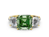Yellow gold Three-Stone Fancy Green Asscher Cut Diamond Ring with Round  Pavé Band and Prong Setting_12