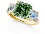 Yellow gold Three-Stone Fancy Green Asscher Cut Diamond Ring with Round  Pavé Band and Prong Setting_13