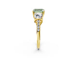 Yellow gold Three-Stone Fancy Green Asscher Cut Diamond Ring with Round  Pavé Band and Prong Setting_14