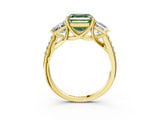 Yellow gold Three-Stone Fancy Green Asscher Cut Diamond Ring with Round  Pavé Band and Prong Setting_15