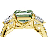 Yellow gold Three-Stone Fancy Green Asscher Cut Diamond Ring with Round  Pavé Band and Prong Setting_16