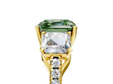 Yellow gold Three-Stone Fancy Green Asscher Cut Diamond Ring with Round  Pavé Band and Prong Setting_17