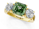 Yellow gold Three-Stone Fancy Green Asscher Cut Diamond Ring with Round Side Stones, Classic Band, and Four-Prong Setting_1