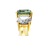 Yellow gold Three-Stone Fancy Green Asscher Cut Diamond Ring with Round Side Stones, Classic Band, and Four-Prong Setting_5