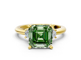 Yellow gold Three-Stone Fancy Green Asscher  Cut Diamond Solitaire with Prong Setting and Classic Band