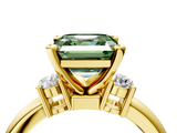 Yellow gold Three-Stone Fancy Green Asscher  Cut Diamond Solitaire with Prong Setting and Classic Band_4
