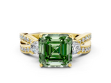 Yellow gold Three-Stone Fancy Green Asscher  Cut Diamond Twist Band with Prong Setting_18