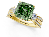 Yellow gold Three-Stone Fancy Green Asscher  Cut Diamond Twist Band with Prong Setting_19