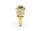 Yellow gold Three-Stone Fancy Green Asscher Cut Diamond Wave Pave Band with Prong Setting_2