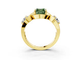 Yellow gold Three-Stone Fancy Green Asscher Cut Diamond Wave Pave Band with Prong Setting_3